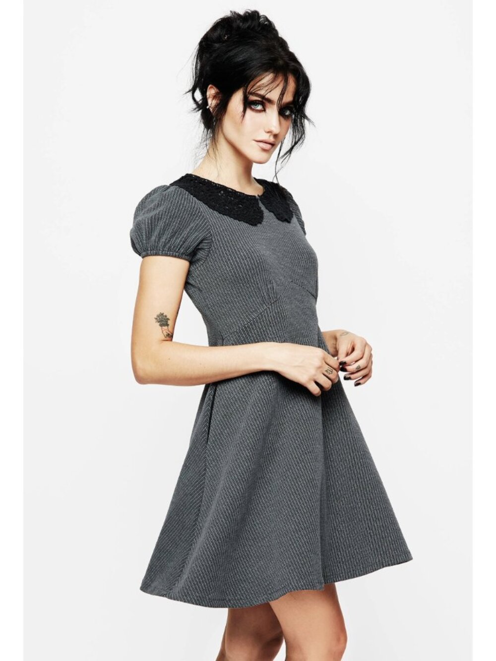 DISTURBIA Poet striped mini skater dress US10